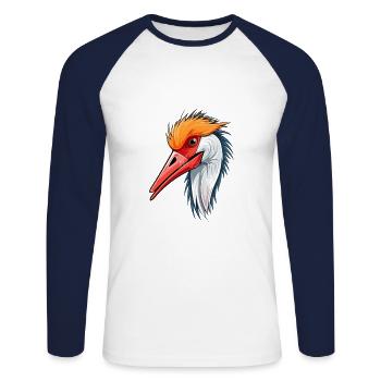 Kranich buntes Aquarell Karikatur Kawaii Tier - Unisex Baseballshirt langarm - Weiß/Navy - Vorne - Nik (191cm)
