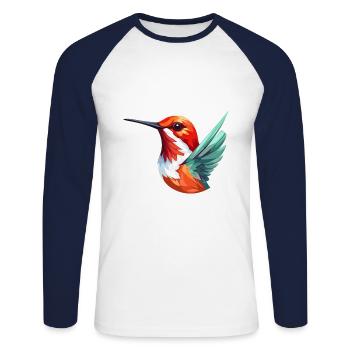 Colibri Oiseau Coloré Aquarelle Dessin Animé Kawaii An - T-shirt baseball manches longues Homme - blanc/marine - Devant - Nik (191cm)