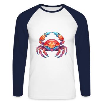 Crab Colorful Watercolor Cartoon Kawaii Animal - Unisex Long Sleeve Baseball T-Shirt - white/navy - Front - Nik (191cm)