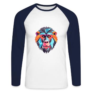 Baboon Colorful Watercolor Cartoon Kawaii Animal - Unisex Long Sleeve Baseball T-Shirt - white/navy - Front - Nik (191cm)