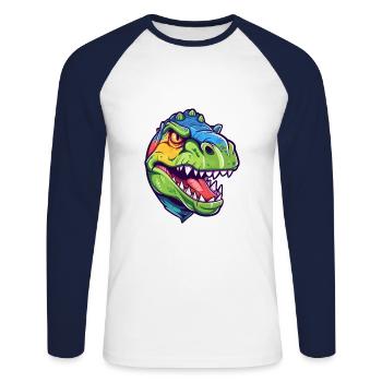 Dinosaur Colorful Watercolor Cartoon Kawaii Animal - Unisex Long Sleeve Baseball T-Shirt - white/navy - Front - Nik (191cm)