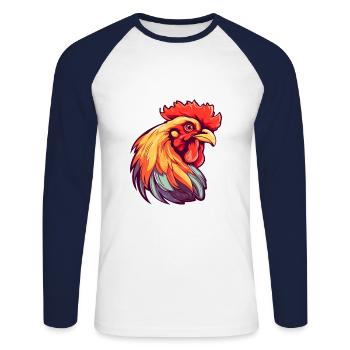 Chicken Colorful Watercolor Cartoon Kawaii Animal - Unisex Long Sleeve Baseball T-Shirt - white/navy - Front - Nik (191cm)