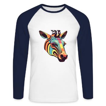 Okapi Colorful Watercolor Cartoon Kawaii Animal - Unisex Long Sleeve Baseball T-Shirt - white/navy - Front - Nik (191cm)