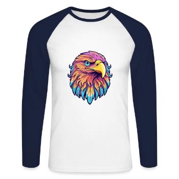 Aigle Aquarelle Colorée Dessin Animé Kawaii Animal - T-shirt baseball manches longues Homme - blanc/marine - Devant - Nik (191cm)