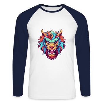 Chimère Aquarelle Colorée Dessin Animé Kawaii Animal - T-shirt baseball manches longues Homme - blanc/marine - Devant - Nik (191cm)