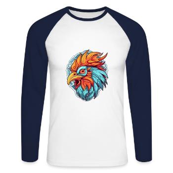 Hahn Buntes Aquarell Cartoon Kawaii Tier - Unisex Baseballshirt langarm - Weiß/Navy - Vorne - Nik (191cm)