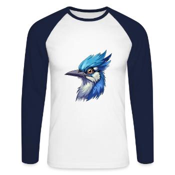 Blue Jay Colorful Watercolor Cartoon Kawaii Animal - Unisex Long Sleeve Baseball T-Shirt - white/navy - Front - Nik (191cm)