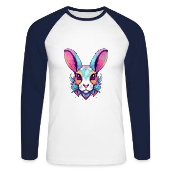 Lapin Aquarelle Colorée Dessin Animé Kawaii Animal - T-shirt baseball manches longues Homme - blanc/marine - Devant - Nik (191cm)