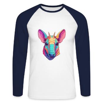 Aardvark Aquarelle Colorée Dessin Animé Kawaii Animal - T-shirt baseball manches longues Homme - blanc/marine - Devant - Nik (191cm)