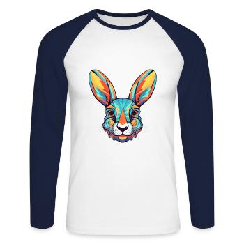 Rabbit Colorful Watercolor Cartoon Kawaii Animal - Unisex Long Sleeve Baseball T-Shirt - white/navy - Front - Nik (191cm)