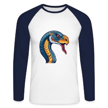 Cobra Aquarelle Colorée Dessin Animé Kawaii Animal - T-shirt baseball manches longues Homme - blanc/marine - Devant - Nik (191cm)