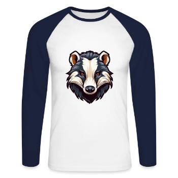 Blaireau Aquarelle Colorée Dessin Animé Kawaii Animal - T-shirt baseball manches longues Homme - blanc/marine - Devant - Nik (191cm)