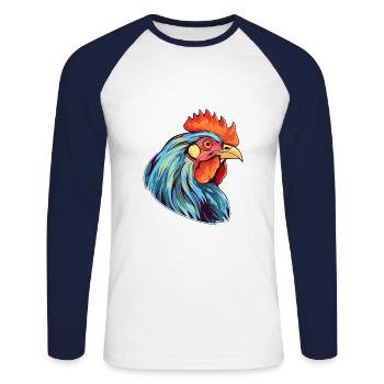 Hen Colorful Watercolor Cartoon Kawaii Animal - Unisex Long Sleeve Baseball T-Shirt - white/navy - Front - Nik (191cm)