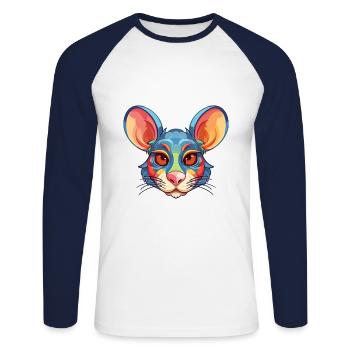 Mouse Colorful Watercolor Cartoon Kawaii Animal - Unisex Long Sleeve Baseball T-Shirt - white/navy - Front - Nik (191cm)