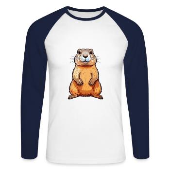 Gopher Colorful Watercolor Cartoon Kawaii Animal - Unisex Long Sleeve Baseball T-Shirt - white/navy - Front - Nik (191cm)