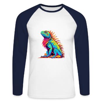 Iguana Colorful Watercolor Cartoon Kawaii Animal - Unisex Long Sleeve Baseball T-Shirt - white/navy - Front - Nik (191cm)