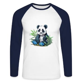 Panda Buntes Aquarell Cartoon Kawaii Tier - Unisex Baseballshirt langarm - Weiß/Navy - Vorne - Nik (191cm)