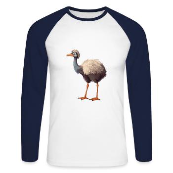 Strauß buntes Aquarell Cartoon Kawaii Tier - Unisex Baseballshirt langarm - Weiß/Navy - Vorne - Nik (191cm)