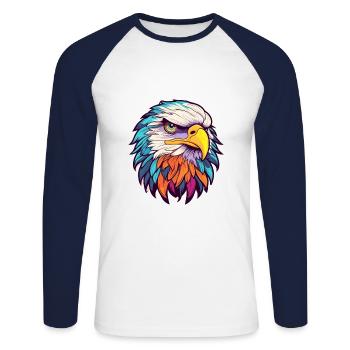 Aigle Aquarelle Colorée Dessin Animé Kawaii Animal - T-shirt baseball manches longues Homme - blanc/marine - Devant - Nik (191cm)