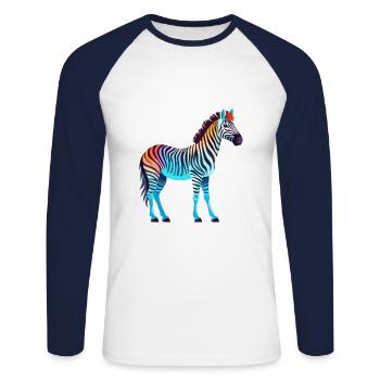 Zebra buntes Aquarell Cartoon Kawaii Tier - Unisex Baseballshirt langarm - Weiß/Navy - Vorne - Nik (191cm)