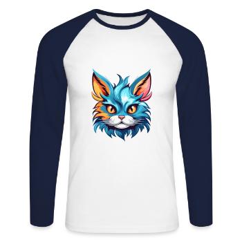 Kitten Colorful Watercolor Cartoon Kawaii Animal - Unisex Long Sleeve Baseball T-Shirt - white/navy - Front - Nik (191cm)