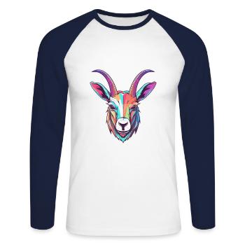 Oryx Aquarelle Colorée Dessin Animé Kawaii Animal - T-shirt baseball manches longues Homme - blanc/marine - Devant - Nik (191cm)