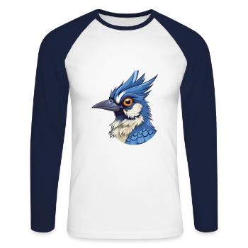 Blue Jay Colorful Watercolor Cartoon Kawaii Animal - Unisex Long Sleeve Baseball T-Shirt - white/navy - Front - Nik (191cm)