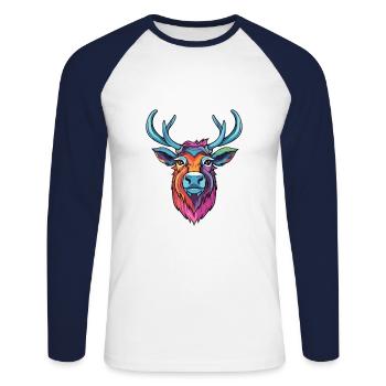 Karibu buntes Aquarell Cartoon Kawaii Tier - Unisex Baseballshirt langarm - Weiß/Navy - Vorne - Nik (191cm)