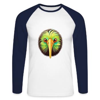 Kiwi Haustier Buntes Aquarell Cartoon Kawaii Tier - Unisex Baseballshirt langarm - Weiß/Navy - Vorne - Nik (191cm)