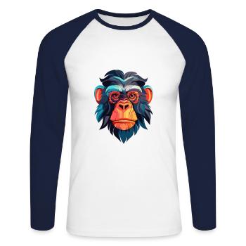 Bonobo Colorful Watercolor Cartoon Kawaii Animal - Unisex Long Sleeve Baseball T-Shirt - white/navy - Front - Nik (191cm)