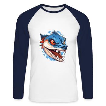 Barracuda Aquarelle Colorée Dessin Animé Kawaii Anima - T-shirt baseball manches longues Homme - blanc/marine - Devant - Nik (191cm)