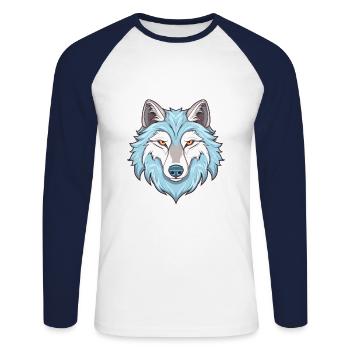 Arctic Wolf Colorful Watercolor Cartoon Kawaii Ani - Unisex Long Sleeve Baseball T-Shirt - white/navy - Front - Nik (191cm)