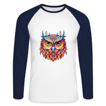 Hibou Aquarelle Colorée Dessin Animé Kawaii Animal - T-shirt baseball manches longues Homme - blanc/marine - Devant - Nik (191cm)