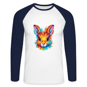 Squirrel Colorful Watercolor Cartoon Kawaii Animal - Unisex Long Sleeve Baseball T-Shirt - white/navy - Front - Nik (191cm)