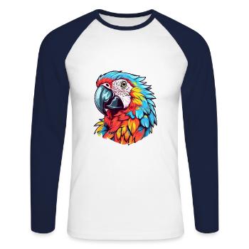 Parrot Colorful Watercolor Cartoon Kawaii Animal - Unisex Long Sleeve Baseball T-Shirt - white/navy - Front - Nik (191cm)