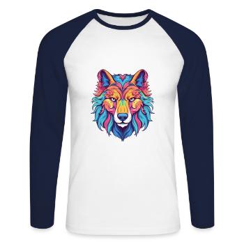 Wolf Buntes Aquarell Cartoon Kawaii Tier - Unisex Baseballshirt langarm - Weiß/Navy - Vorne - Nik (191cm)