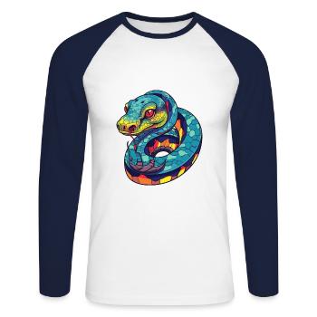 Schlange bunte Aquarell-Karikatur Kawaii-Tier - Unisex Baseballshirt langarm - Weiß/Navy - Vorne - Nik (191cm)