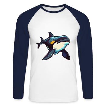 Orca Colorful Watercolor Cartoon Kawaii Animal - Unisex Long Sleeve Baseball T-Shirt - white/navy - Front - Nik (191cm)