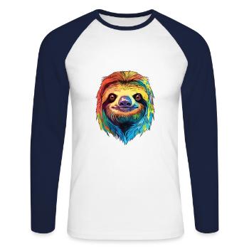 Faultier buntes Aquarell Cartoon Kawaii Tier - Unisex Baseballshirt langarm - Weiß/Navy - Vorne - Nik (191cm)