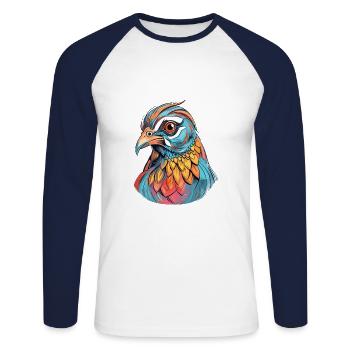 Rebhuhn bunte Aquarell-Karikatur Kawaii Anima - Unisex Baseballshirt langarm - Weiß/Navy - Vorne - Nik (191cm)