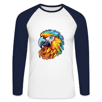 Parrot Colorful Watercolor Cartoon Kawaii Animal - Unisex Long Sleeve Baseball T-Shirt - white/navy - Front - Nik (191cm)