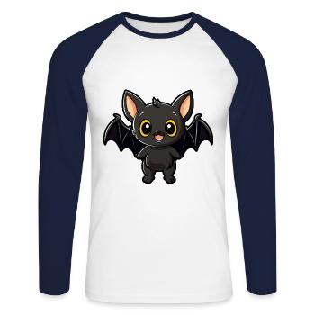Fledermaus niedliche Karikatur Kawaii Aquarell Tier Haustier - Unisex Baseballshirt langarm - Weiß/Navy - Vorne - Nik (191cm)