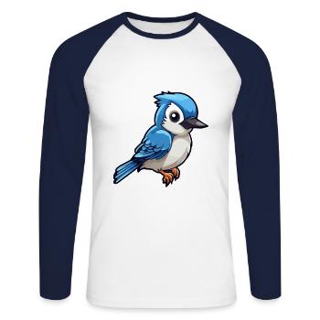 Blue Jay Cute Cartoon Kawaii Watercolor Animal Pet - Unisex Long Sleeve Baseball T-Shirt - white/navy - Front - Nik (191cm)