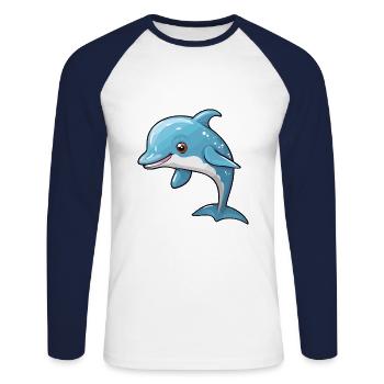 Delfin niedliche Karikatur Kawaii Aquarell Tier Haustier - Unisex Baseballshirt langarm - Weiß/Navy - Vorne - Nik (191cm)