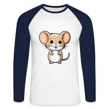 Souris Mignon Dessin Animé Kawaii Aquarelle Animal De Compagnie - T-shirt baseball manches longues Homme - blanc/marine - Devant - Nik (191cm)