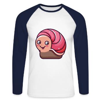 Snail Cute Cartoon Kawaii Watercolor Animal Pet - Unisex Long Sleeve Baseball T-Shirt - white/navy - Front - Nik (191cm)