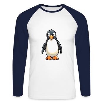 Pinguin Niedliche Karikatur Kawaii Aquarell Tier Haustier - Unisex Baseballshirt langarm - Weiß/Navy - Vorne - Nik (191cm)