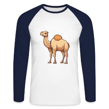Camel Cute Cartoon Kawaii Watercolor Animal Pet - Unisex Long Sleeve Baseball T-Shirt - white/navy - Front - Nik (191cm)