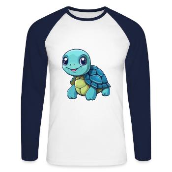 Turtle Cute Cartoon Kawaii Watercolor Animal Pet - Unisex Long Sleeve Baseball T-Shirt - white/navy - Front - Nik (191cm)