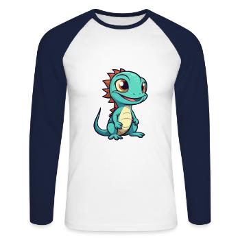 Eidechse Niedliche Karikatur Kawaii Aquarell Tier Haustier - Unisex Baseballshirt langarm - Weiß/Navy - Vorne - Nik (191cm)
